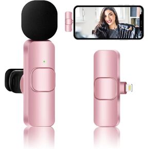 Pink Wireless Lavalier Microphone for iPhone iPad, Recording Mini Microphones, Professional Mini Mic for Interview Video Vlog YouTube (Not for iphone 15)