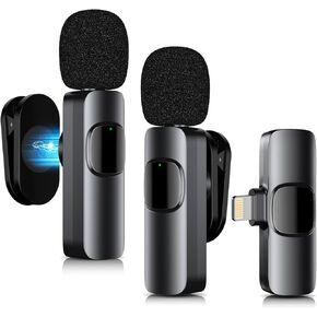Wireless Lavalier Microphone for iPhone, Mini Microphone with Active Noise Cancellation, Magnetic Lapel Microphone for TikTok, YouTube, Video Vlog, Interviews, Live Streaming (A1)