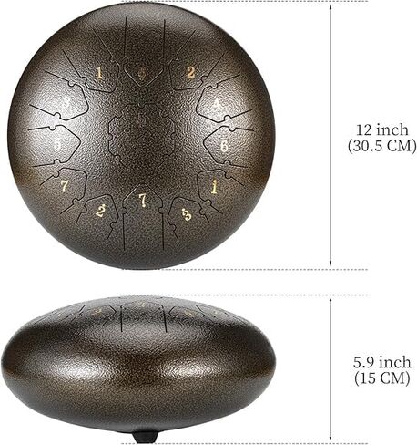 طبلة اللسان الفولاذية 13 ملاحظة 12 بوصة، أداة قرع مفتاح C، طبلة يدوية مع حقيبة، كتاب الموسيقى، أعواد الطبل، حامل مطرقة ومجاديف الأصابع، طبلة فولاذية سميكة للتأمل أو اليوغا in Kuwait