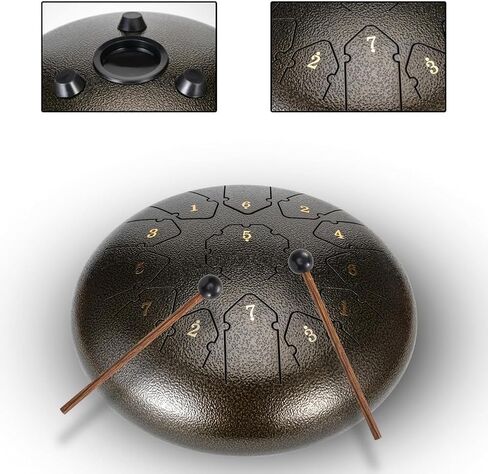 طبلة اللسان الفولاذية 13 ملاحظة 12 بوصة، أداة قرع مفتاح C، طبلة يدوية مع حقيبة، كتاب الموسيقى، أعواد الطبل، حامل مطرقة ومجاديف الأصابع، طبلة فولاذية سميكة للتأمل أو اليوغا in Kuwait