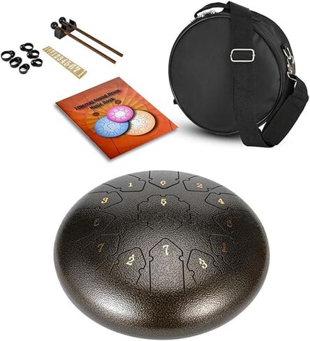 طبلة اللسان الفولاذية 13 ملاحظة 12 بوصة، أداة قرع مفتاح C، طبلة يدوية مع حقيبة، كتاب الموسيقى، أعواد الطبل، حامل مطرقة ومجاديف الأصابع، طبلة فولاذية سميكة للتأمل أو اليوغا in Kuwait