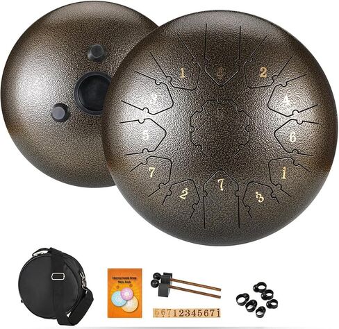 طبلة اللسان الفولاذية 13 ملاحظة 12 بوصة، أداة قرع مفتاح C، طبلة يدوية مع حقيبة، كتاب الموسيقى، أعواد الطبل، حامل مطرقة ومجاديف الأصابع، طبلة فولاذية سميكة للتأمل أو اليوغا in Kuwait