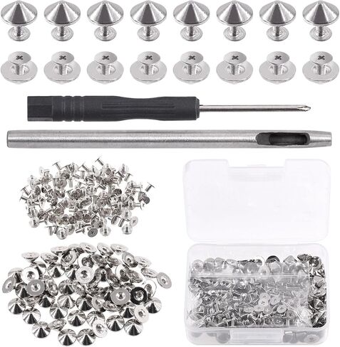 Rustark 100 Sets Bronze Cone Spikes and Studs with Setting Tools Kit 10mm x 4.7mm Metal Bullet Spikes Screw Back Punk Studs and Spikes Bullet Cone Rivets for DIY Leather Craft Clothing Shoes Bag in Saudi Arabia