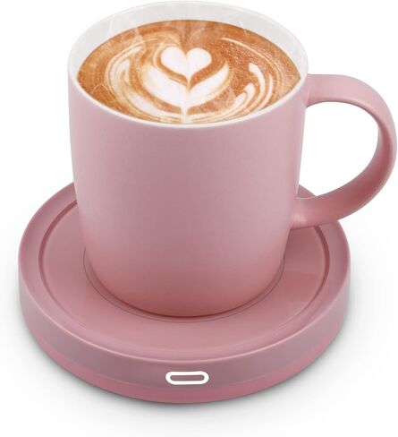 BESTINNKITS Smart Coffee Cup Warmer Set, Auto On/Off Gravity-Induction Mug Office Desk Use, Candle Wax Cup Warmer Heating Plate (Up to 131F/55C), Pink Mug Warmer Set in Saudi Arabia