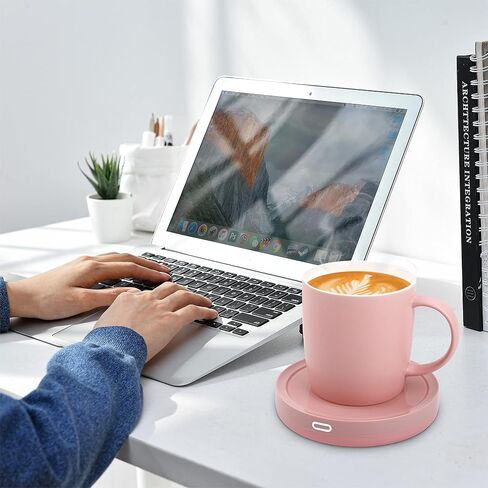 BESTINNKITS Smart Coffee Cup Warmer Set, Auto On/Off Gravity-Induction Mug Office Desk Use, Candle Wax Cup Warmer Heating Plate (Up to 131F/55C), Pink Mug Warmer Set in Saudi Arabia