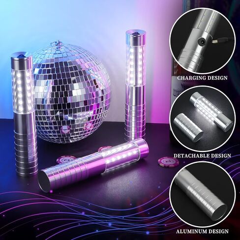 6 Pieces LED Strobe Baton Light Rechargeable Bottle Service Sparklers Stick Reusable Champagne Bottle Handheld LED for Club Stage Nightclub Party Concert Event Bar Outdoor - Silver in Saudi Arabia