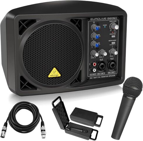 Behringer Behringer Eurolive B205D حزمة نظام سماعات PA وشاشة متعددة الأغراض بقدرة 150 وات مع ميكروفون ULTRAVOICE XM8500 وكابل XLR بطول 25 بوصة in Kuwait