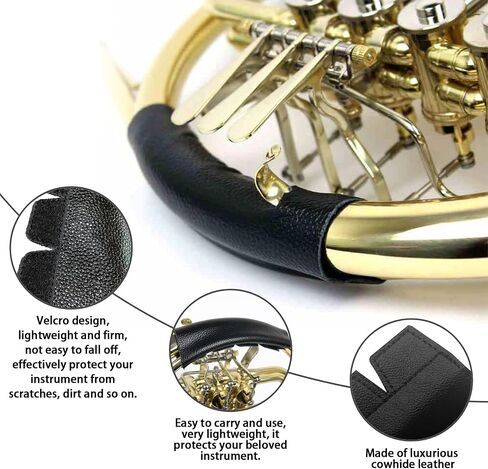 French Horn Guard Set, Flugelhorn Leather Protective Sleeve and Mouthpiece Pouch, Portable Wear Resistant French Horn Guard Replacement use as protection from corrosion, scratches and stains (black) in Saudi Arabia