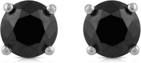 Jewelili 10K White Gold Stud Earrings with Treated Black Round Diamonds 0.5 Cttw or 0.75 Cttw or 1.0 Cttw or 2 Cttw in Saudi Arabia