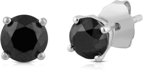 Jewelili 10K White Gold Stud Earrings with Treated Black Round Diamonds 0.5 Cttw or 0.75 Cttw or 1.0 Cttw or 2 Cttw in Saudi Arabia