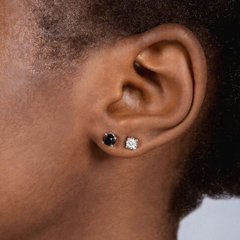 Jewelili 10K White Gold Stud Earrings with Treated Black Round Diamonds 0.5 Cttw or 0.75 Cttw or 1.0 Cttw or 2 Cttw in Saudi Arabia