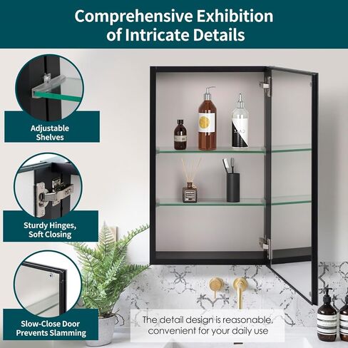 Movo Medicine Cabinet with Mirror, 24 Inch x 30 Inch Aluminum Mirror Cabinet with Single Door, Bathroom Medicine Cabinet, Surface Mount or Recess Installation,Silver in Kuwait