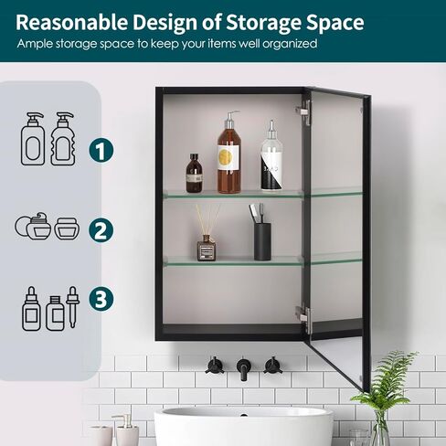 Movo Medicine Cabinet with Mirror, 24 Inch x 30 Inch Aluminum Mirror Cabinet with Single Door, Bathroom Medicine Cabinet, Surface Mount or Recess Installation,Silver in Kuwait