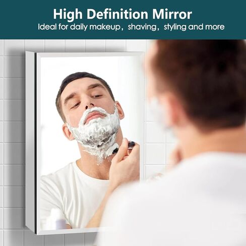 Movo Medicine Cabinet with Mirror, 24 Inch x 30 Inch Aluminum Mirror Cabinet with Single Door, Bathroom Medicine Cabinet, Surface Mount or Recess Installation,Silver in Kuwait