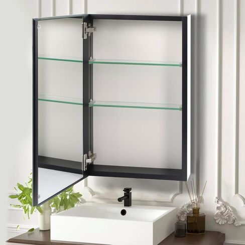 Movo Medicine Cabinet with Mirror, 24 Inch x 30 Inch Aluminum Mirror Cabinet with Single Door, Bathroom Medicine Cabinet, Surface Mount or Recess Installation,Silver in Kuwait