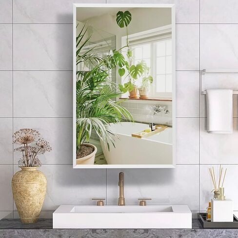 Movo Medicine Cabinet with Mirror, 24 Inch x 30 Inch Aluminum Mirror Cabinet with Single Door, Bathroom Medicine Cabinet, Surface Mount or Recess Installation,Silver in Kuwait