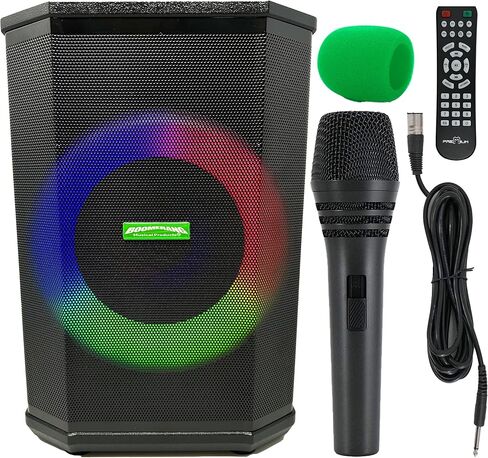 حزمة BoomBoxx - (شاشة تعمل بالطاقة) مكبر صوت 8 بوصة مع جهاز تحكم عن بعد - ميكروفون ديناميكي مع شاشة رياح خضراء صوتية - كابل ذكر XLR مقاس 17 بوصة إلى كابل ذكر 1/4 TS in Kuwait