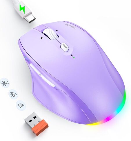 Wireless Bluetooth Mouse, LED Rechargeable Ergonomic Mouse with Muitl Mode 2.4G Wireless USB +BT1+BT2, Portable Bluetooth Mouse for Mac Laptop PC Computer, Tilt Wheel 4-Way Scrolling Mice in Saudi Arabia