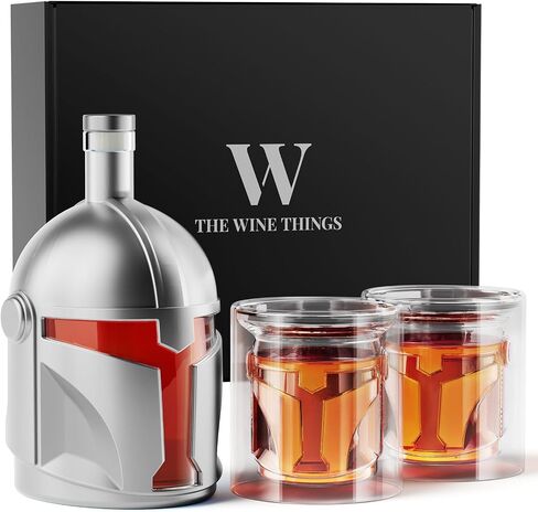 Galaxy Whiskey Decanter Set for Men, 34 Oz Decanter with Two Glasses, Handmade Leadfree Glass Decanter Set with Unique Helmet Design, Gift for Men, Dad, Him, Cool Drinking Accessories for Home Bar in Saudi Arabia