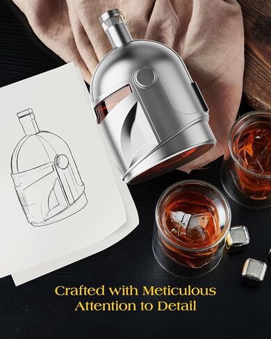 Galaxy Whiskey Decanter Set for Men, 34 Oz Decanter with Two Glasses, Handmade Leadfree Glass Decanter Set with Unique Helmet Design, Gift for Men, Dad, Him, Cool Drinking Accessories for Home Bar in Saudi Arabia