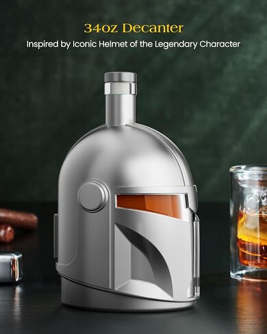 Galaxy Whiskey Decanter Set for Men, 34 Oz Decanter with Two Glasses, Handmade Leadfree Glass Decanter Set with Unique Helmet Design, Gift for Men, Dad, Him, Cool Drinking Accessories for Home Bar in Saudi Arabia