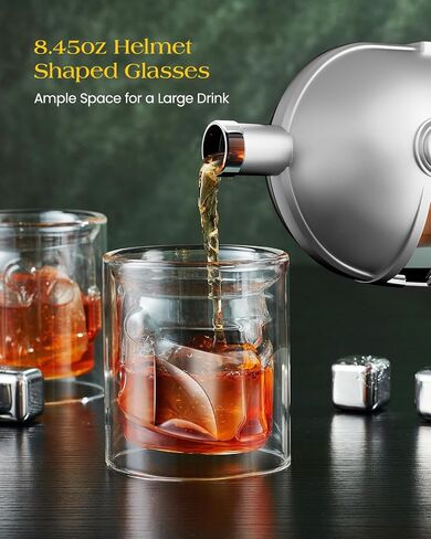 Galaxy Whiskey Decanter Set for Men, 34 Oz Decanter with Two Glasses, Handmade Leadfree Glass Decanter Set with Unique Helmet Design, Gift for Men, Dad, Him, Cool Drinking Accessories for Home Bar in Saudi Arabia