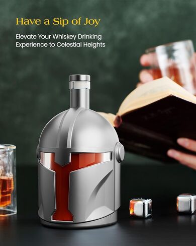 Galaxy Whiskey Decanter Set for Men, 34 Oz Decanter with Two Glasses, Handmade Leadfree Glass Decanter Set with Unique Helmet Design, Gift for Men, Dad, Him, Cool Drinking Accessories for Home Bar in Saudi Arabia