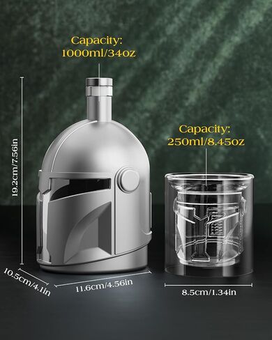 Galaxy Whiskey Decanter Set for Men, 34 Oz Decanter with Two Glasses, Handmade Leadfree Glass Decanter Set with Unique Helmet Design, Gift for Men, Dad, Him, Cool Drinking Accessories for Home Bar in Saudi Arabia