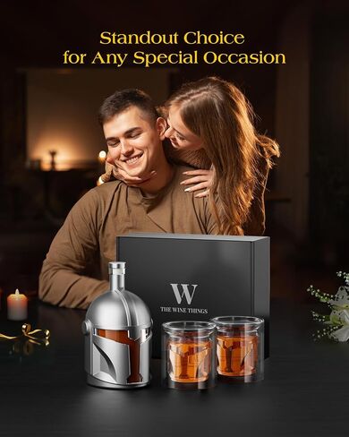 Galaxy Whiskey Decanter Set for Men, 34 Oz Decanter with Two Glasses, Handmade Leadfree Glass Decanter Set with Unique Helmet Design, Gift for Men, Dad, Him, Cool Drinking Accessories for Home Bar in Saudi Arabia
