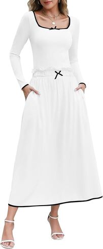 Womens Two Piece Skirt Set 2024 Trendy Fall Outfits Sets Ribbed Knit Long Sleeve Crop Top Midi Long Skirts with Pockets in Kuwait