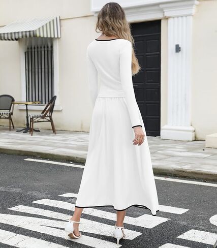 Womens Two Piece Skirt Set 2024 Trendy Fall Outfits Sets Ribbed Knit Long Sleeve Crop Top Midi Long Skirts with Pockets in Kuwait