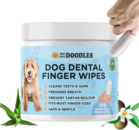 We Love Doodles Dog Teeth Cleaning Wipes - Pet Dental Finger Wipes for Dogs - Cleans Teeth and Gums, Freshens Breath Dog Dental Wipes, Prevents Tartar Buildup, Fits Most Finger Sizes - 50 PCS in Saudi Arabia