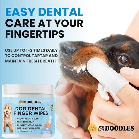 We Love Doodles Dog Teeth Cleaning Wipes - Pet Dental Finger Wipes for Dogs - Cleans Teeth and Gums, Freshens Breath Dog Dental Wipes, Prevents Tartar Buildup, Fits Most Finger Sizes - 50 PCS in Saudi Arabia