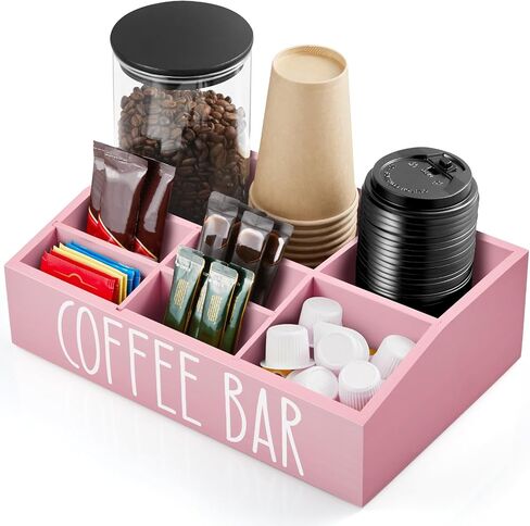 ALELION Coffee Station Organizer for Countertop - 7 Compartments Coffee Bar Accessories and Organizer with Removable Dividers - Black Coffee and Tea Condiment Organizer - Rustic Coffee Bar Decor in Kuwait