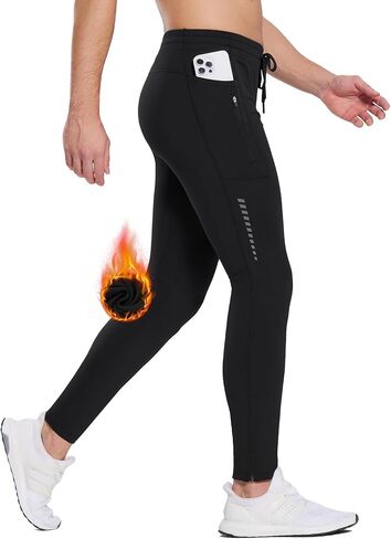 BALEAF Men's Thermal Running Tights Winter Cycling Pants Fleece Lined Compression Leggings Zipper Pockets Cold Weather Gear in Saudi Arabia