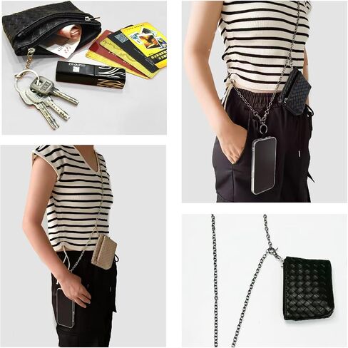 Clip and Go Strap for Phone with Wallet, Crossbody Adjustable, Phone Chain and Zippered Pouch, Anti Theft Cellphone Lanyard, Stylish Phone Holder for Men Women, Gold in Saudi Arabia