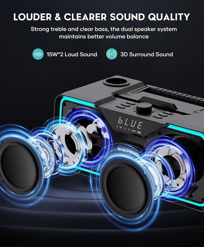 آلة كاريوكي BIGASUO مع ضوء LED 2 ميكروفونات لاسلكية UHF نظام مكبر صوت بلوتوث محمول للبالغين والأطفال في الأماكن المغلقة والخارجية يدعم USB TF بطاقة AUX في in Kuwait