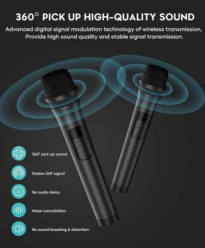 آلة كاريوكي BIGASUO مع ضوء LED 2 ميكروفونات لاسلكية UHF نظام مكبر صوت بلوتوث محمول للبالغين والأطفال في الأماكن المغلقة والخارجية يدعم USB TF بطاقة AUX في in Kuwait