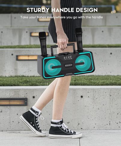 آلة كاريوكي BIGASUO مع ضوء LED 2 ميكروفونات لاسلكية UHF نظام مكبر صوت بلوتوث محمول للبالغين والأطفال في الأماكن المغلقة والخارجية يدعم USB TF بطاقة AUX في in Kuwait