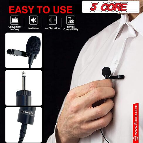 ميكروفون سلكي صغير مزود بمشبك من 5 CORE Premium Lavalier مع ميكروفونات مكثفة متعددة الاتجاهات للبث والتسجيل ومدونات الفيديو والأندرويد والهواتف الذكية وكاميرات DSLR والكاميرا والكمبيوتر والكمبيوتر المحمول in Kuwait