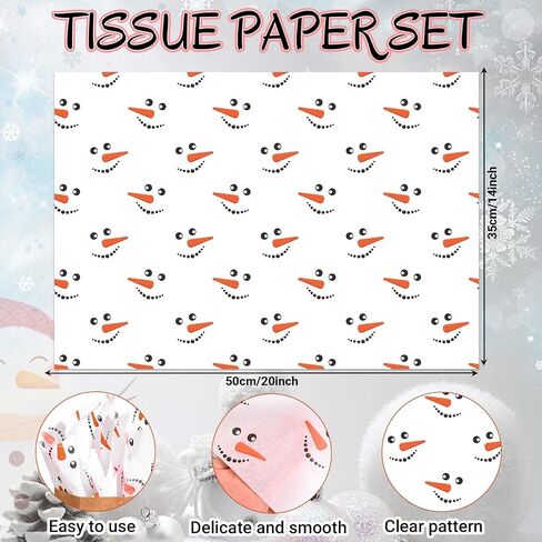 Bolsome 100 Sheets 20 * 14 Inches Christmas Kraft Tissue Paper for Gift Bags Xmas Santa Snowflake Printed Tissue Paper for Xmas Party Birthday Party Winter Holidays DIY Craft in Saudi Arabia