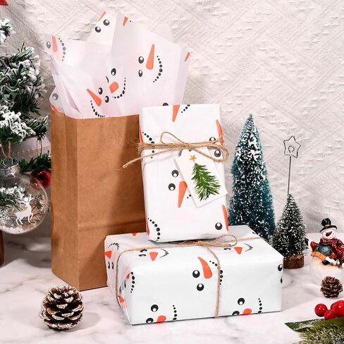 Bolsome 100 Sheets 20 * 14 Inches Christmas Kraft Tissue Paper for Gift Bags Xmas Santa Snowflake Printed Tissue Paper for Xmas Party Birthday Party Winter Holidays DIY Craft in Saudi Arabia
