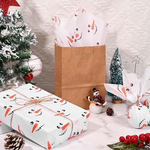 Bolsome 100 Sheets 20 * 14 Inches Christmas Kraft Tissue Paper for Gift Bags Xmas Santa Snowflake Printed Tissue Paper for Xmas Party Birthday Party Winter Holidays DIY Craft in Saudi Arabia