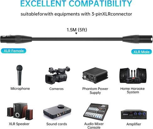 XLR Male to Female Microphone Cable 5ft (Oxygen-Free Copper) in Kuwait