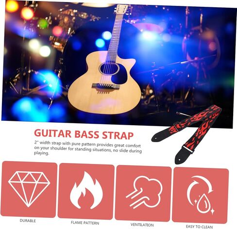 حزام جيتار Totority Flame مع نهايات جلدية للجيتار الكهربائي الصوتي والباس، تصميم بطول قابل للتعديل للموسيقيين وفناني الأداء in Kuwait