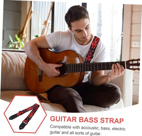 حزام جيتار Totority Flame مع نهايات جلدية للجيتار الكهربائي الصوتي والباس، تصميم بطول قابل للتعديل للموسيقيين وفناني الأداء in Kuwait
