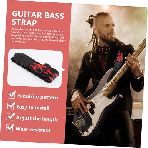 حزام جيتار Totority Flame مع نهايات جلدية للجيتار الكهربائي الصوتي والباس، تصميم بطول قابل للتعديل للموسيقيين وفناني الأداء in Kuwait