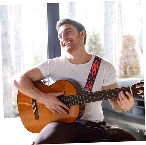 حزام جيتار Totority Flame مع نهايات جلدية للجيتار الكهربائي الصوتي والباس، تصميم بطول قابل للتعديل للموسيقيين وفناني الأداء in Kuwait