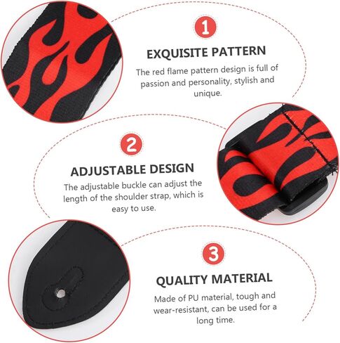 حزام جيتار Totority Flame مع نهايات جلدية للجيتار الكهربائي الصوتي والباس، تصميم بطول قابل للتعديل للموسيقيين وفناني الأداء in Kuwait