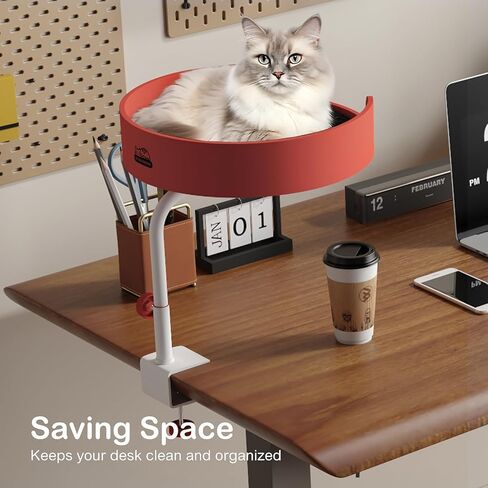 Cat Bed Desk Nest with Teaser,Easy Installation Shelf,Sturdy Frame,Removable Cushioned Cushion, Space Saving Design,Ideal for Side Table,Home Office,Fits Cats in Saudi Arabia